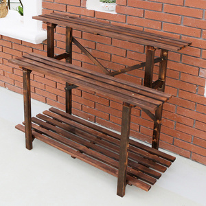 客厅绿萝多层置物架室外两层防腐木头小空间阳台花架子阶梯式户外