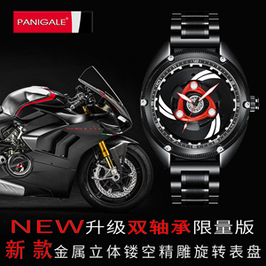 杜卡迪手表可旋转透明离合器单轴男士机车镂空轮毂双轴引擎川崎绿