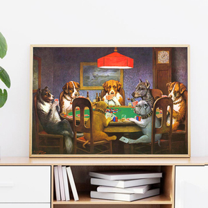只狗聚会桌子上打扑克牌装饰画客厅挂画柯立芝打牌油画简约0人付款