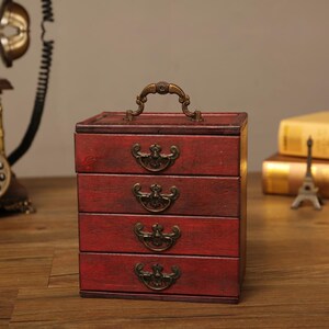 包邮 仿古梳妆盒古典带镜子化妆盒复古收纳盒木质首饰盒结婚礼物