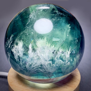 天然水晶羽毛萤石球摆件蓝色绿色紫色萤石半宝石原矿收藏礼物男女