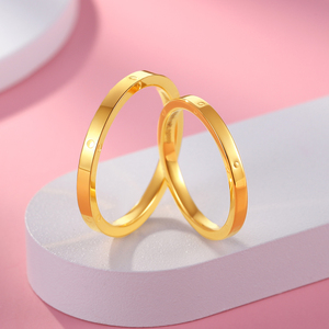 老庙黄金正品戒指999足金男女款戒指实心情侣对戒指环新七夕礼物