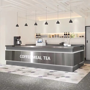 简约奶茶店不锈钢吧台收银台餐饮烧烤弧形水吧前台理发店转角定制
