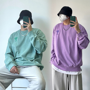 正确版本ami刺绣桃爱心a杨鸣肖战同款字母纯色圆领卡通小人卫衣潮