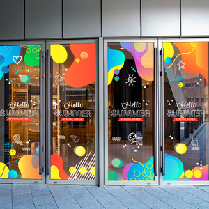 商场布置夏季彩色装饰贴膜夏天气氛酒店楼盘推拉玻璃大门静电贴画