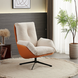 北欧旋转沙发椅客厅书房高靠背休闲椅现代简约羽绒真皮单人椅脚踏
