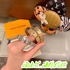 法国直邮代购lv路易威登老花logo手环镶钻水晶镀金银宽版手镯女