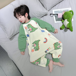 男童恐龙连体睡衣儿童春秋纯棉长袖防着凉家居服男孩宝宝婴儿睡袋