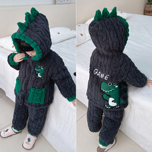 珊瑚绒恐龙睡衣儿童