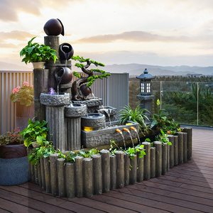 中式流水鱼池入户室外庭院景观会所阳台木桩造景花园水池装饰摆件