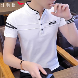 红蜻蜓Polo衫男士短袖t恤2024夏季新款休闲高级感白色立领体恤男T