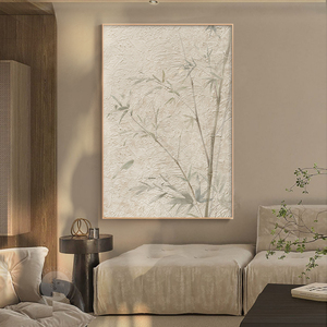 日式侘寂风客厅装饰画竹子落地茶室玄关卧室原木色沙发背景墙挂画