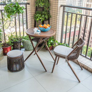 阳台小桌椅三件套现代小型收纳茶桌椅组合一桌二椅小户型休闲椅