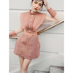 越南小众设计师品牌新款欧根纱连衣裙宫廷复古花苞裙女长袖A002