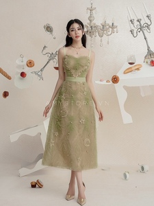 越南小众夏新款迷藏森林绿色网纱朦胧星星月亮吊带裙长裙A106