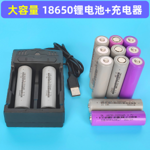 大容量18650锂电池3.7V小风扇强光手电筒灯具4.2v双槽充电器套装