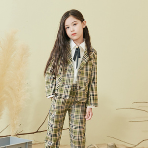 女童西装套装2023春装新款洋气春秋格子小西服网红女孩英伦风时髦
