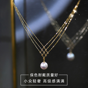 蕾丝珍珠项链18K金色针织颈链媲美日本akoya澳白珍珠锁骨链choker