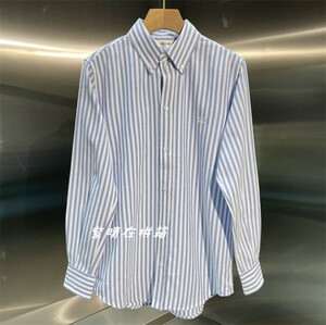 celine/赛琳 21新款 经典 凯旋门logo刺绣翻领竖条纹衬衫男衬衣女