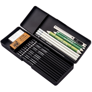 美术生素描笔盒铅笔炭笔画笔绘画收纳专用盒子画画工具大容量黑色简约