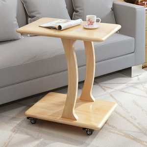 北欧原木色实木边几带轮可移动沙发小桌子收纳迷你小茶几床头边桌