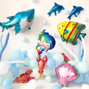 大号海洋动物气球铝膜章鱼充气玩具大白鲨派对装饰美人鱼气球气球