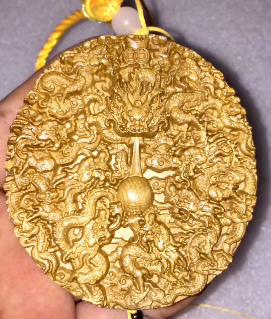 金丝楠木九龙雕刻祥云无事牌拆房老料转运辟邪.