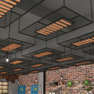 工业风复古吊顶装饰网红商铺餐厅火锅店顶面木条天花铁艺网格定制