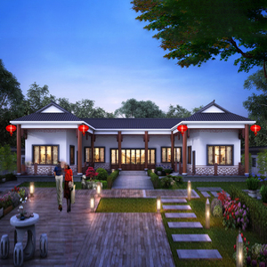 a710一层中式仿古四合院别墅设计图纸乡下自建房小房屋施工图大气