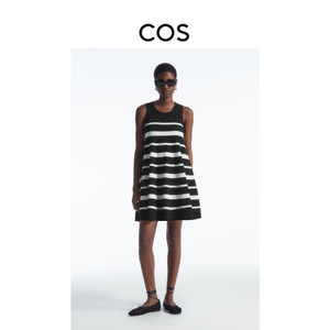 COS女装 标准版型A字条纹针织连衣裙黑色2024夏季新品1225213002