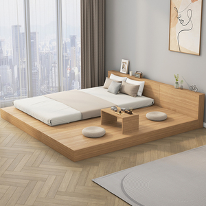 日式特大床榻榻米低床双人落地板式床地铺地台矮床可定制实木简约
