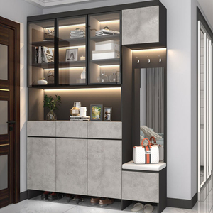 玄关柜鞋柜家用门口一体入户门厅柜隔断柜轻奢现代简约玻璃门书柜