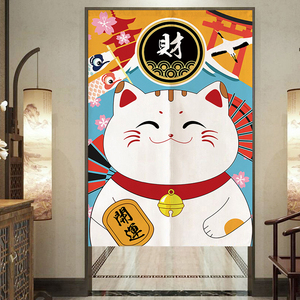 招财猫日式门帘卡通隔断半帘卧室玄关厨房卫生间风水布艺挂帘开运