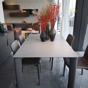 意大利进口3mm岩板复合玻璃餐桌家用大小户型白蜡木餐桌椅夏图md