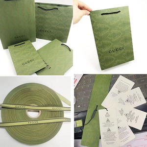 定专柜原版gucci 古驰新款绿色礼品纸袋口红香水包装盒手提袋丝带
