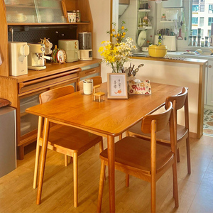 日式实木樱桃木色餐桌椅子组合现代简约小户型餐厅方形饭桌子家具