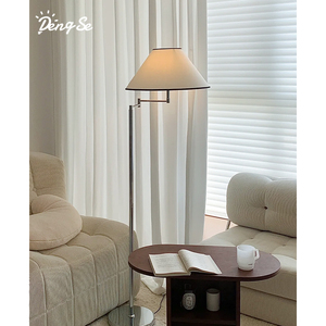 韩式奶油风摇臂落地灯创意中古客厅沙发旁装饰氛围书房主卧室灯具