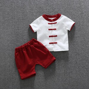 唐装男童套装夏天儿童薄款宝宝小孩蓝色短袖透气古代1-3岁小朋