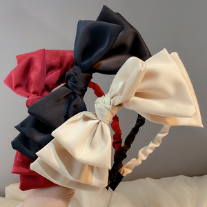 韩版洛丽塔小香风三层立体大蝴蝶结侧边发箍百搭韩版复古绸缎头箍