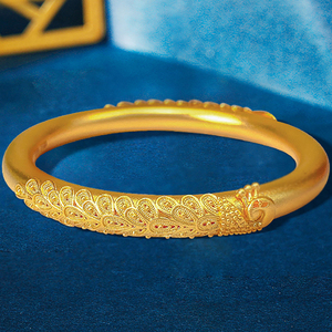 黄金手镯足金9999古法凤凰镯实心传承纯金镯子定制婚嫁女款送礼