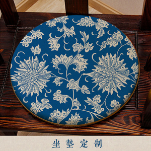 唐风印花垫子圆形椅垫椅子餐椅鼓凳坐垫圈椅藤椅茶椅棉麻敦煌纹样