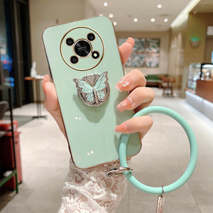 适用华为荣耀x30新款带钻蝴蝶折叠拉环支架手机壳any-an00硅胶防摔5g