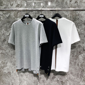 tb短袖t恤男体恤夏装圆领纯棉半袖前短后长下摆开叉后织带休闲t潮