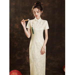 白色旗袍晚礼服长款