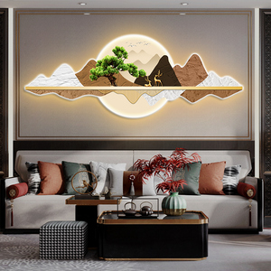 新中式客厅装饰画茶室茶桌茶台墙面沙发背景墙挂画迎客松壁灯墙画