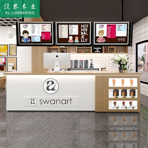 轻奢简约现代奶茶店吧台饮料店收银台定制创意灯带美容前台接待台