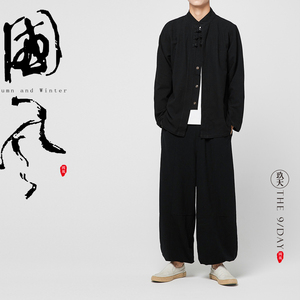 春季中国风男装亚麻长袖衬衫外套立领盘扣棉麻上衣中式设计师服装