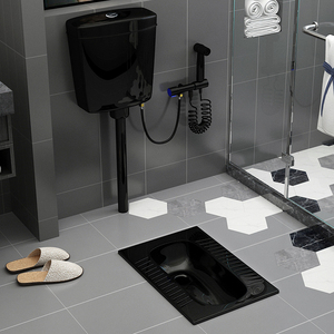 ssww/浪鲸卫浴官方北欧黑色陶瓷蹲便器水箱 卫生间厕所蹲坑便器前