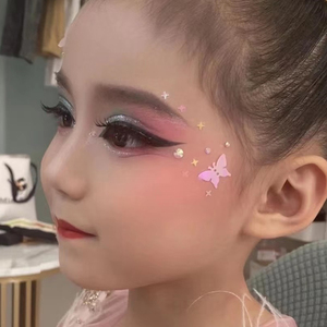 儿童节日舞台妆表演参赛脸部贴钻干花蝴蝶珍珠少女拉丁舞装饰品