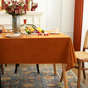 高级感橘色绒布西餐桌布复古典艺茶几黄色橙色长方形家用美式台布
